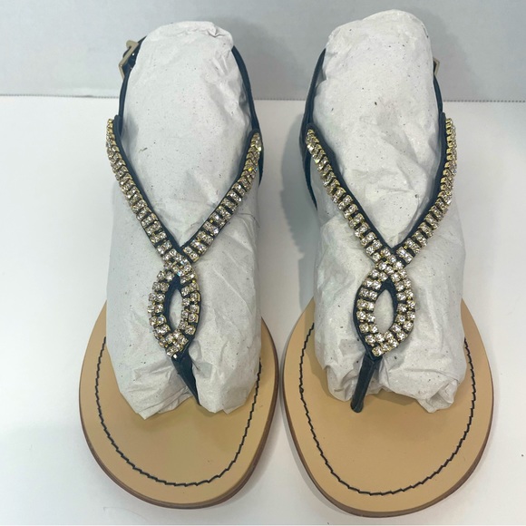 Klub Nico JUDY Black Leather T-Strap Jewel Adjustable Buckle Sandals SZ 7 NEW - Picture 3 of 8